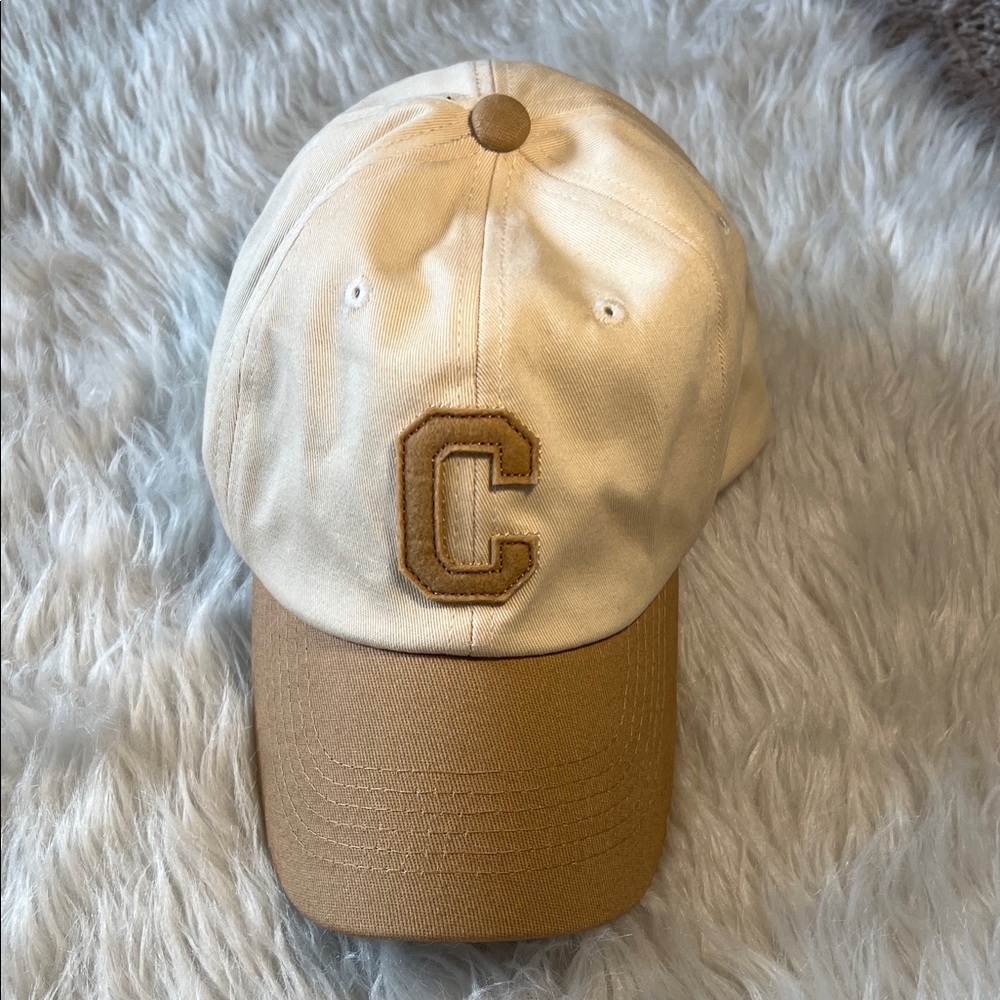 Two-Tone Beige & Tan Baseball Cap with 'C' Patch